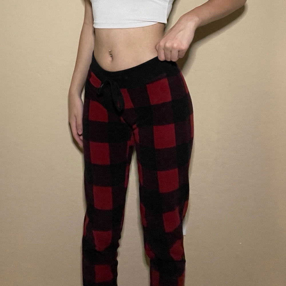 red and black plaid pajama pants